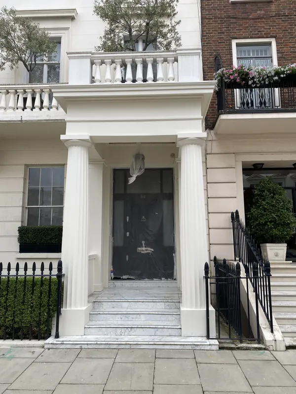 Painted portico and architectural detail, Belgravia