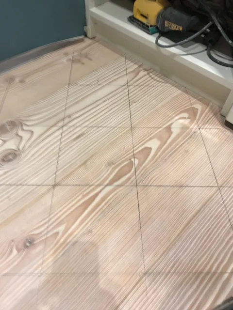 Measured diamond pattern over prepared timber boards