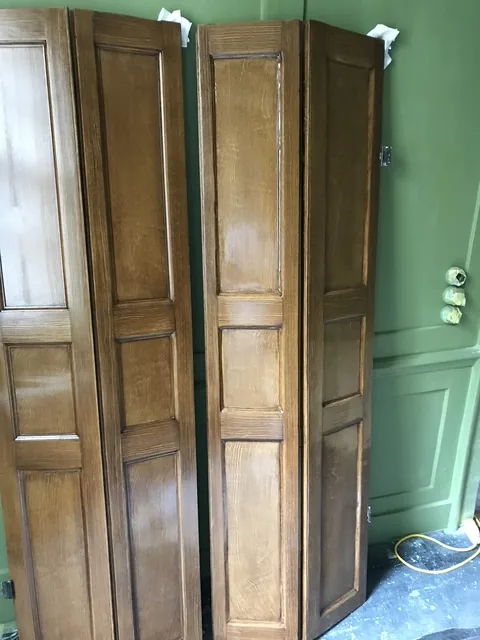 Faux wood graining, panel stack — west end house